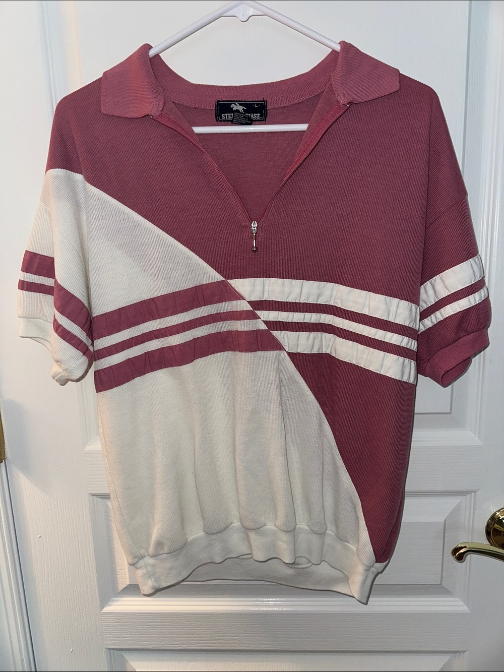 Vintage Colorblock Short Sleeve Quarter Zip Knit Polo Golf Shirt Size Large